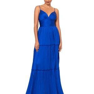 Betsy & Adam Women's Blue Pleated Tiered Gown Dress NWT Size 12…Retail $289